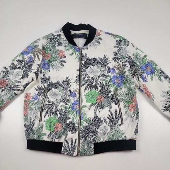 Zara Floral Bomber Jacket Full Zip Multicolor Womens sz Medium - Picture 2 of 13
